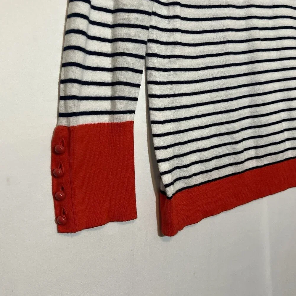 Nautica Women’s Sweater 100% Cotton Striped Size Large Red Coastal Sea Boat